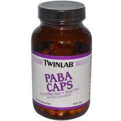 ПАБК (пара-амінобензойна кислота), Вітамін В10, PABA, Twinlab, 500 мг, 100 капсул - фото