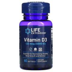 Витамин Д-3, Vitamin D3, Life Extension, 5000 МЕ, 60 капсул - фото