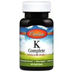 Вітамін К, повна формула, K-Complete, Carlson Labs, 45 гелевих капсул - фото