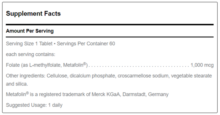 Метилфолат, Methyl Folate (L-5-MTHF), Douglas Laboratories 1000 мкг, 60 таблеток - фото
