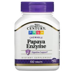 Папаїн, Papaya Enzyme, 21st Century, 100 таблеток - фото