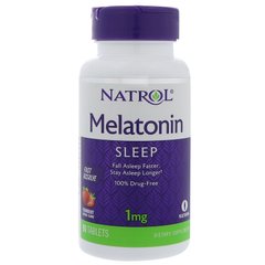 Мелатонін швидкого вивільнення (смак полуниці), Melatonin, Natrol, 1 мг, 90 таблеток - фото