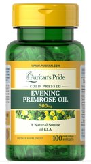 Масло вечірньої примули з ГЛК, Evening Primrose Oil, Puritan's Pride, 500 мг, 100 гелевих капсул - фото