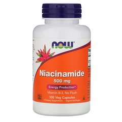 Ніацинамід, вітамін В-3, Niacinamide, Now Foods, 500 мг, 100 капсул - фото
