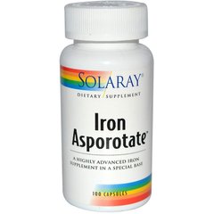 Залізо, Iron Asporotate, Solaray, 18 мг, 100 капсул - фото