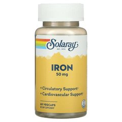Залізо, Iron, Solaray, 50 мг, 60 капсул - фото
