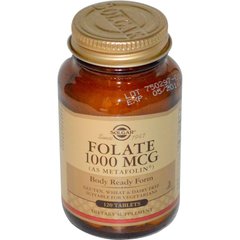 Фолієва кислота, Folate, Solgar, фолат, 1000 мкг, 120 таблеток - фото