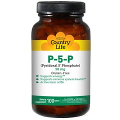 Вітамін В6 (піридоксин фосфат), P-5-P, Country Life, 50 мг, 100 таблеток - фото