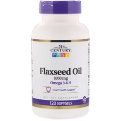 Лляна олія, Flaxseed Oil, 21st Century, 1000 мг, 120 капсул - фото