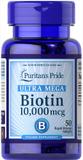 Биотин, Biotin, Puritan's Pride, 10 000 мкг, 50 капсул, фото
