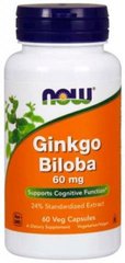 Гинкго Билоба, Ginkgo Biloba, Now Foods, 60 мг, 60 капсул - фото