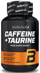 Кофеїн + Таурин, Caffeine + Taurine, Biotech USA, 60 капсул - фото
