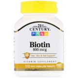 Биотин, Biotin, 21st Century, 800 мкг, 110 таблеток, фото
