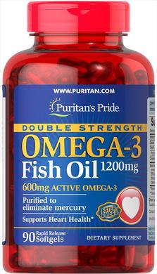 Омега-3 риб'ячий жир, Omega-3 Fish Oil, Puritan's Pride, подвійна сила, 1200/600 мг, 90 капсул - фото