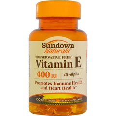 Вітамін Е, Vitamin E, Sundown Naturals, 400 МО, 100 капсул - фото