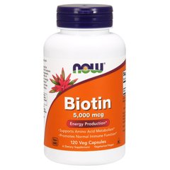 Биотин, Biotin, Now Foods, 5000 мкг, 120 капсул - фото