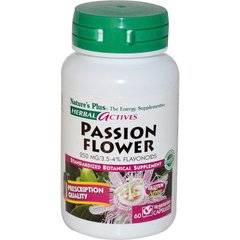 Пассифлора, Passion Flower, Nature's Plus, Herbal Actives, 250 мг, 60 капсул - фото