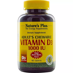 Жувальний вітамін D3 для дорослих, Natures Plus, 1000 МО, смак ягід, 90 таблеток - фото