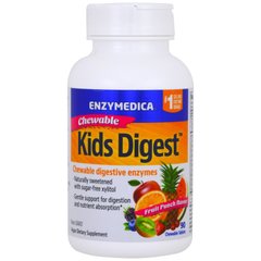 Травні ферменти для дітей, Kids Digest, Enzymedica, фруктовий смак, для веганів, 90 жувальних таблеток - фото