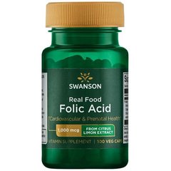 Фолиевая кислота, Ultra Real Food Folic Acid, Swanson, 1000 мкг, 100 вегетарианских капсул - фото