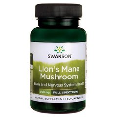 Їжовик гребінчастий, Lion's Mane Mushroom, Swanson, 500 мг, 60 капсул - фото