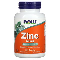 Цинк в таблетках, Zinc, Now Foods, 50 мг, 250 таблеток - фото
