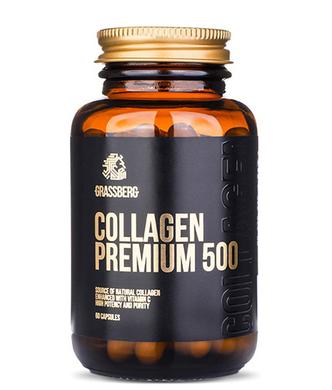 Коллаген премиум + витамин С, Collagen Premium, Grassberg, 500 мг/40 мг, 60 капсул - фото