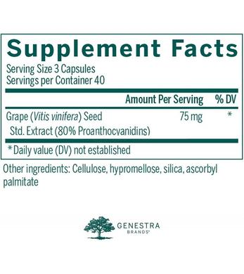 Антиоксидантная поддержка, Grapenol, Antioxidant Support, Genestra Brands, 120 вегетарианских капсул - фото