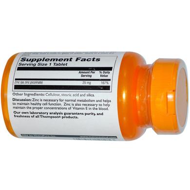 Цинк пиколинат, Zinc Picolinate, Thompson, 25 мг, 60 таблеток - фото
