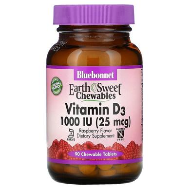 Метилфолат (B9), Earth Sweet Chewables, Bluebonnet Nutrition 1000 мкг , смак малина, 90 жувальних таблеток - фото