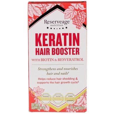 Кератиновый стимулятор для волос с биотином и ресвератролом, Keratin Hair Booster, ReserveAge Nutrition, 60 капсул - фото