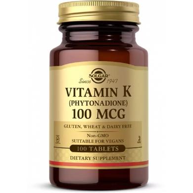 Вітамін K, 100 мкг, Vitamin K, Solgar, 100 таблеток - фото