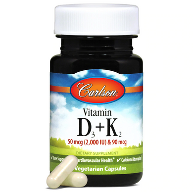 Вітамін Д3 і К2, Vitamin D3 + K2, Carlson Labs, 60 капсул - фото