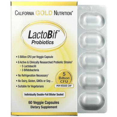 Пробиотики, LactoBif Probiotics, California Gold Nutrition, 5 млд, 60 капсул - фото