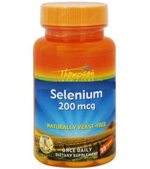 Селен, Selenium Yeast Free, Thompson, 200 мкг, 30 капсул - фото