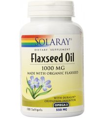 Льняное масло, Flaxseed Oil, Solaray, 1000 мг, 100 гелевых капсул - фото