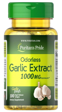 Чеснок, Odorless Garlic, Puritan's Pride, без запаха, 1000 мг, 100 капсул - фото