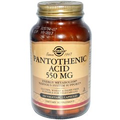 Пантотеновая кислота (Pantothenic Acid), Solgar, 550 мг, 100 капсул - фото