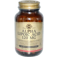Альфа-липоевая кислота, Alpha Lipoic Acid, Solgar, 120 мг, 60 капсул - фото