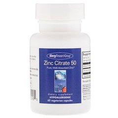 Цитрат цинка 50, Zinc Citrate, Allergy Research Group, 50 мг, 60 капсул - фото