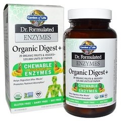 Пищеварительные ферменты, Enzymes Digest +, Garden of Life, органик, тропический вкус, 90 жевательных таблеток - фото