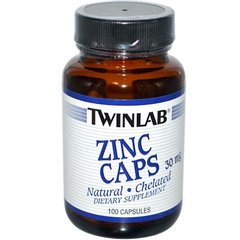 Цинк в капсулах, Zinc Caps, Twinlab, 30 мг, 100 капсул - фото