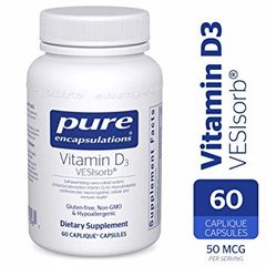 Витамин D3, Vitamin D3, Pure Encapsulations, 1,000 МЕ, 60 капсул - фото