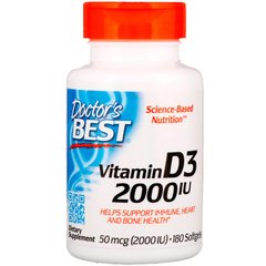 Витамин Д3, Vitamin D3, Doctor's Best, 2000 МЕ, 180 капсул - фото