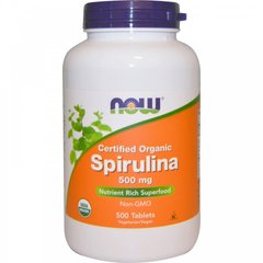 Спирулина, Spirulina, Now Foods, 500 мг, 500 таблеток - фото