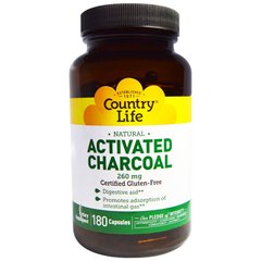 Активированный уголь, Activated Charcoal, Country Life, 260 мг, 180 капсул - фото