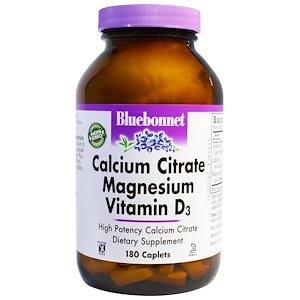 Цитрат кальция магний, Д3 (Calcium Citrate Magnesium), Bluebonnet Nutrition, 180 капсул - фото
