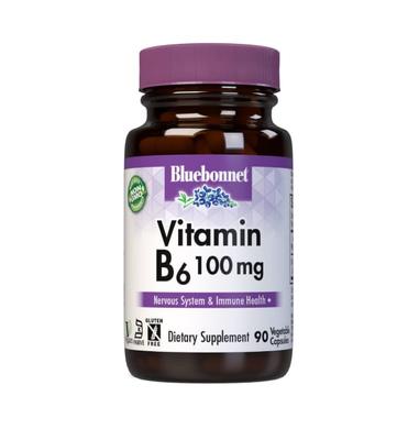 Вітамін B6 100 мг, Vitamin B6, Bluebonnet Nutrition, 90 вегетаріанських капсул - фото