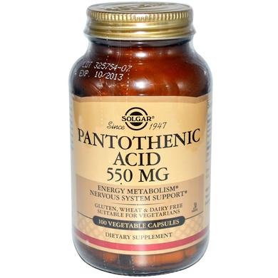 Пантотенова кислота (Pantothenic Acid), Solgar, 550 мг, 100 капсул - фото
