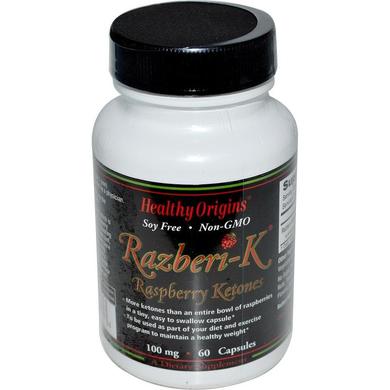 Жиросжигатель кетоны малины, Razberi-K, Raspberry Ketones, Healthy Origins, 100 мг, 60 капсул - фото